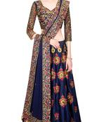 Dark blue art silk embroidered lehenga with dupatta