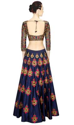 Dark blue art silk embroidered lehenga with dupatta 2