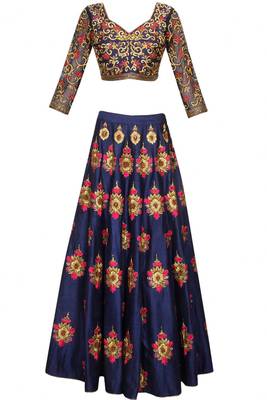 Dark blue art silk embroidered lehenga with dupatta 3