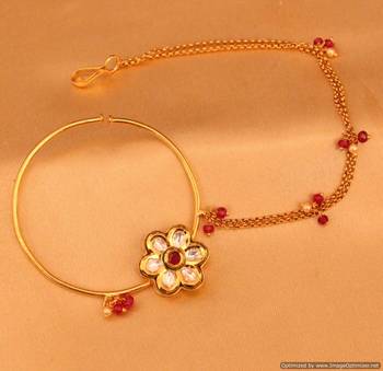 Ruby Kundan Meenakari Flower Shaped Bridal Nose Ring 1