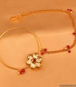 Ruby Kundan Meenakari Flower Shaped Bridal Nose Ring
