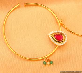 Multicolour Gold Look Kundan Bridal Nose Ring 2