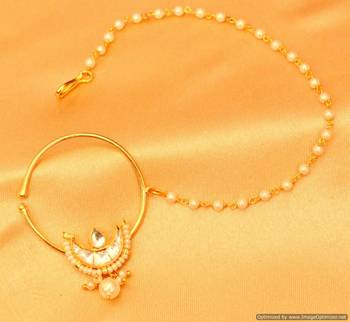 Kundan & Pearl Gold Look Chaand Nose Ring 1