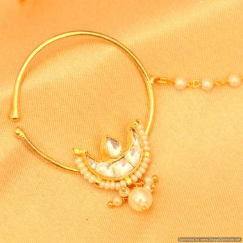 Kundan & Pearl Gold Look Chaand Nose Ring 2