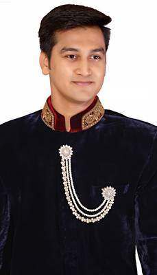 Excellent Dulha Pearl With Stone  Gold Finish Broch For Men 1