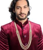 3 Line Gold Finish Dulha Mala Pearl With Stone For Men