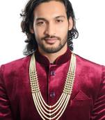 White Pearl 5 Line Dulha Mala With Pearl And Stone For Men