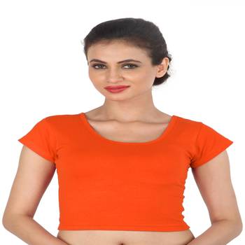 Orange Cotton Lycra  stitched blouse 1