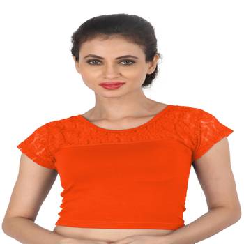 Orange Cotton Lycra  stitched blouse 1
