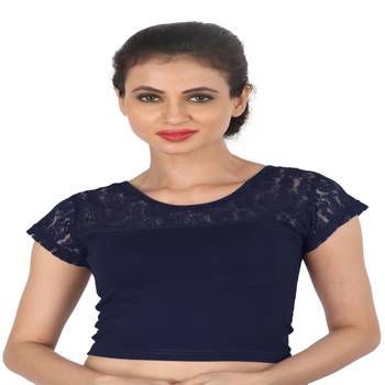 Nevy Blue Cotton Lycra  stitched blouse 1
