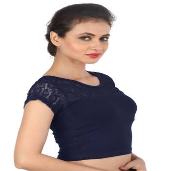 Nevy Blue Cotton Lycra  stitched blouse 3