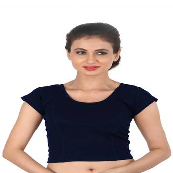 Navy Blue Cotton Lycra  stitched blouse 1
