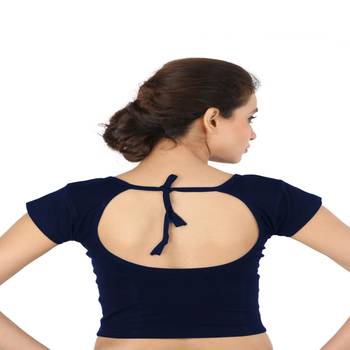 Navy Blue Cotton Lycra  stitched blouse 2