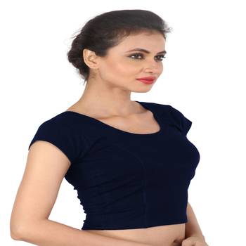 Navy Blue Cotton Lycra  stitched blouse 3