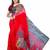 Red printed georgette saree with blouse