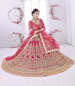 Pink Embroidered Net Unstitched Lehenga With Dupatta