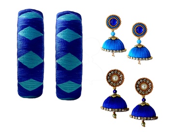 Silk Thread Earrings Blue Colour 2025