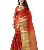 Orange woven banarasi silk saree with blouse