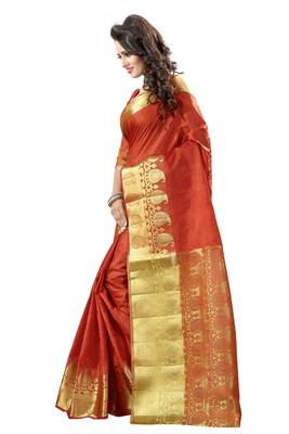Orange woven banarasi silk saree with blouse 2