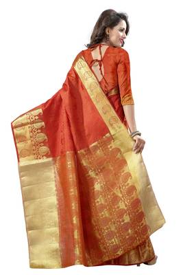 Orange woven banarasi silk saree with blouse 3