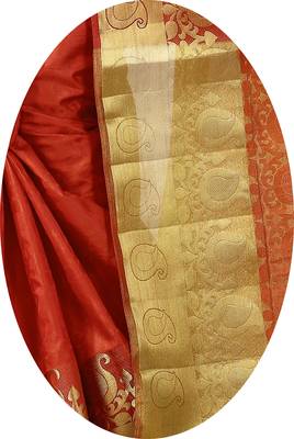 Orange woven banarasi silk saree with blouse 5