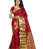 Maroon woven banarasi silk saree with blouse