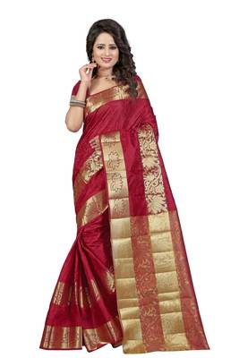 Maroon woven banarasi silk saree with blouse 1