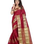 Maroon woven banarasi silk saree with blouse