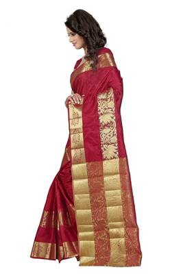 Maroon woven banarasi silk saree with blouse 2