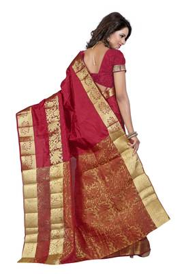 Maroon woven banarasi silk saree with blouse 3
