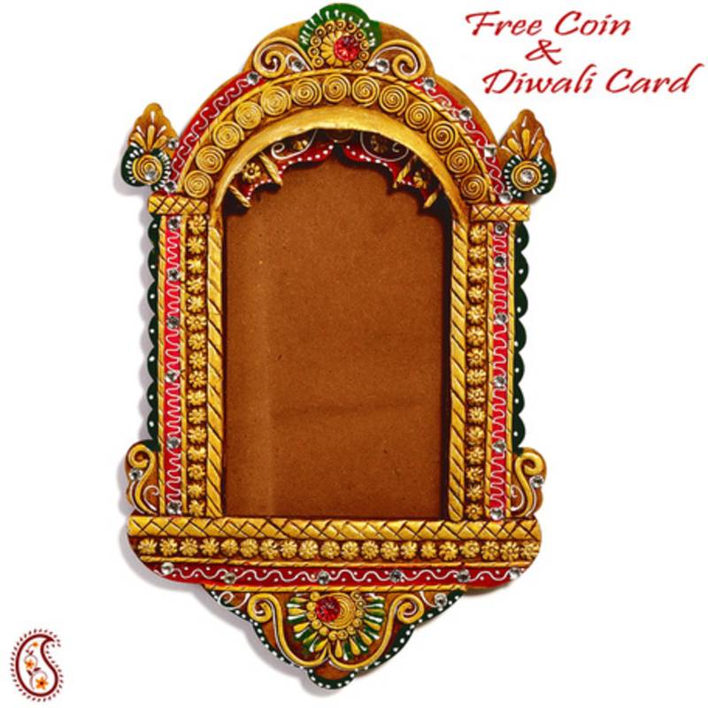 Traditional Palace Window Photo Frame With Wood And Clay Art