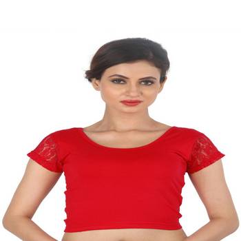 Red Cotton Lycra  stitched blouse 1