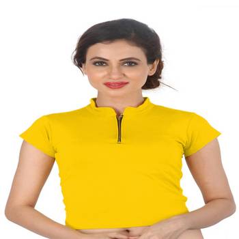 Yellow Cotton Lycra  stitched blouse 1