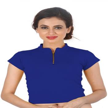 Blue Cotton Lycra  stitched blouse 1