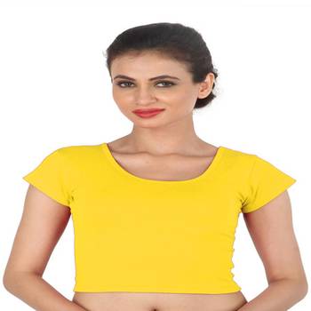 Yellow Cotton Lycra  stitched blouse 1