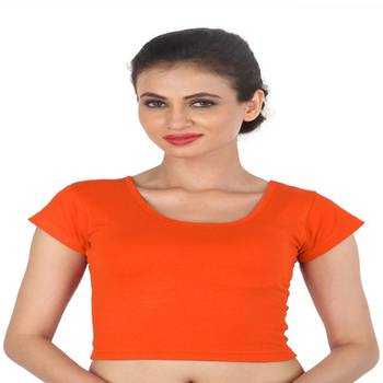 Orange Cotton Lycra  stitched blouse 1