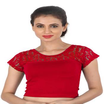 Red Cotton Lycra  stitched blouse 1