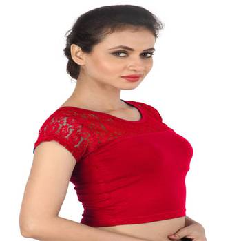 Red Cotton Lycra  stitched blouse 3