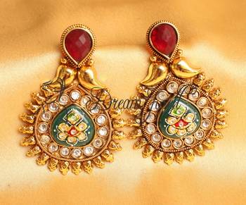 Awesome Antique Meenakari Red Green Designer Earrings 1