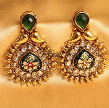 Awesome Antique Meenakari Green Designer Earrings  Dj17078 1