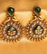 Awesome Antique Meenakari Green Designer Earrings  Dj17078
