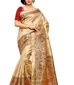 Beige printed khadi saree with blouse
