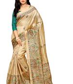Beige printed khadi saree with blouse