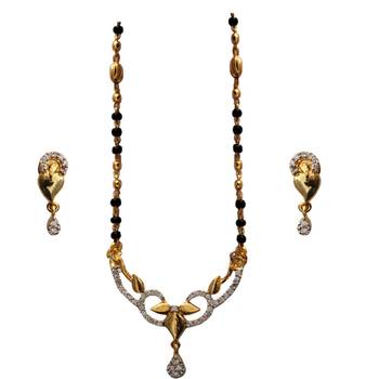 Designer American Diamond   Black  Gold Plated Shiny  Mangalsutra 1