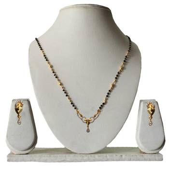 Designer American Diamond   Black  Gold Plated Shiny  Mangalsutra 2
