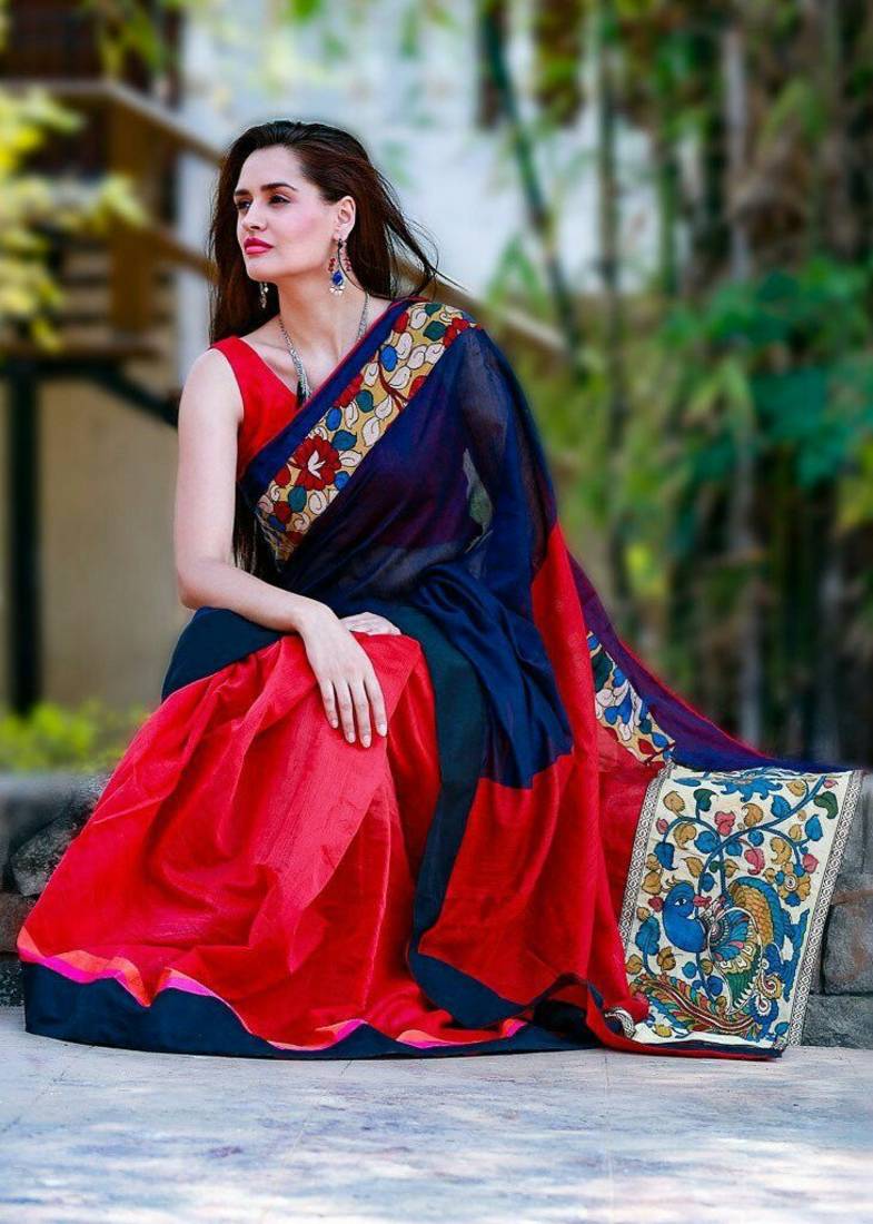 Multicolor printed art silk saree with blouse