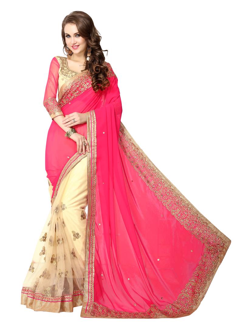 Multicolor embroidered georgette saree with blouse