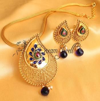 Beautiful Antique Blue Pink Mango Designer Necklace Set  1