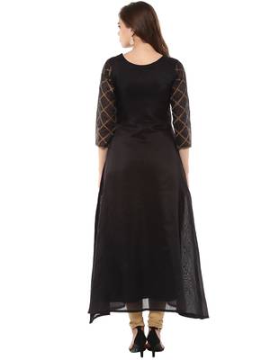 Black stitched Poly Chanderi stitched kurti 2