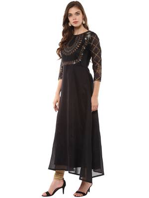 Black stitched Poly Chanderi stitched kurti 3